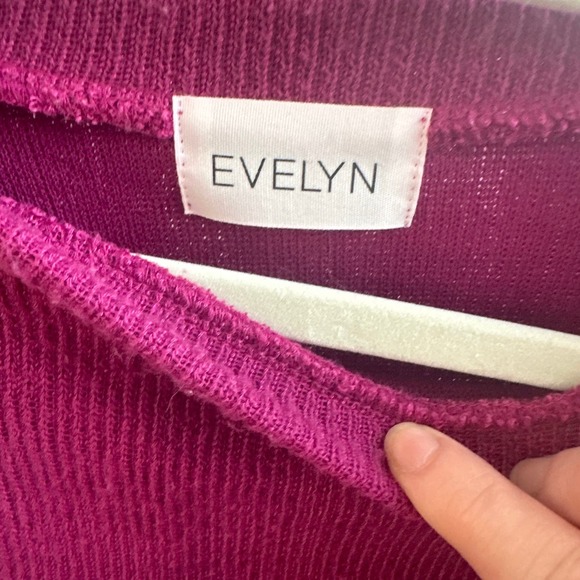 Evenlyn Ribbed Textured Scalloped Hem and Bell Sleeve Fuchsia Sweater Blouse - Picture 6 of 7